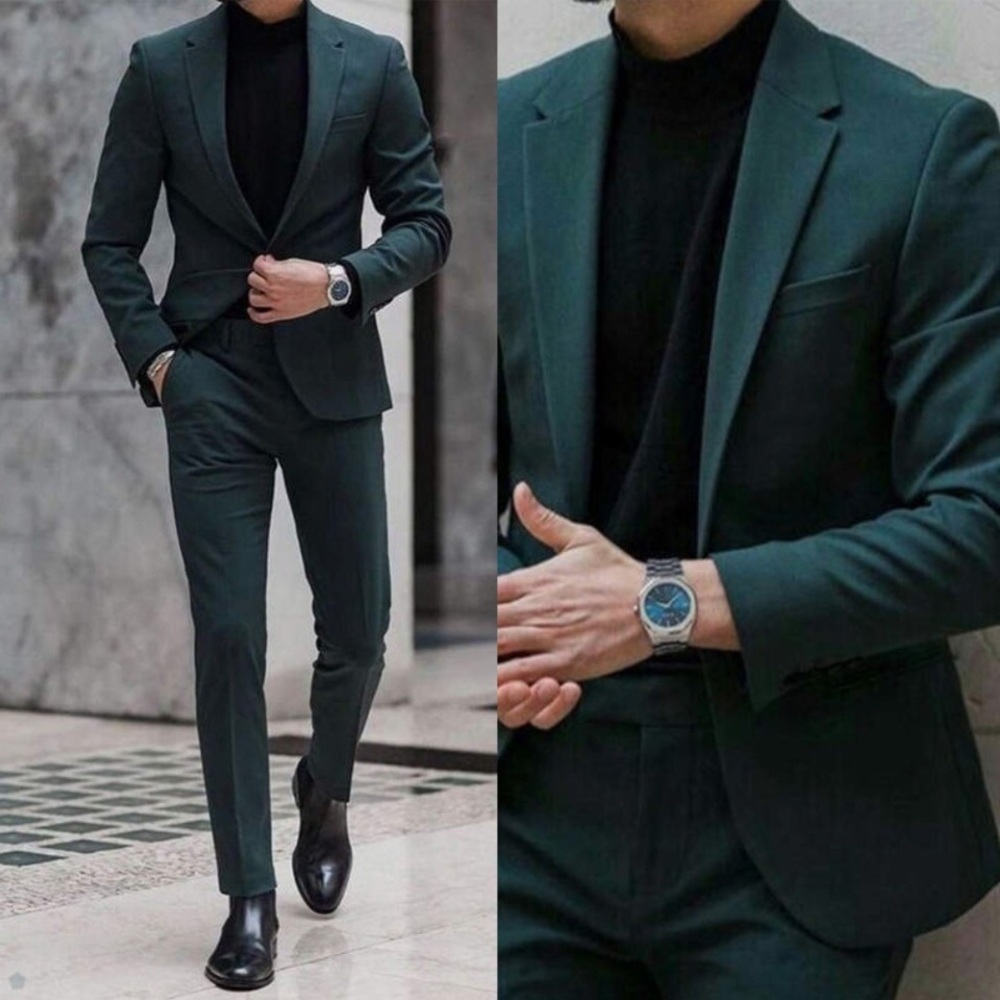 ASOS DESIGN skinny Men’s dark green herringbone Blazer Size 34‎